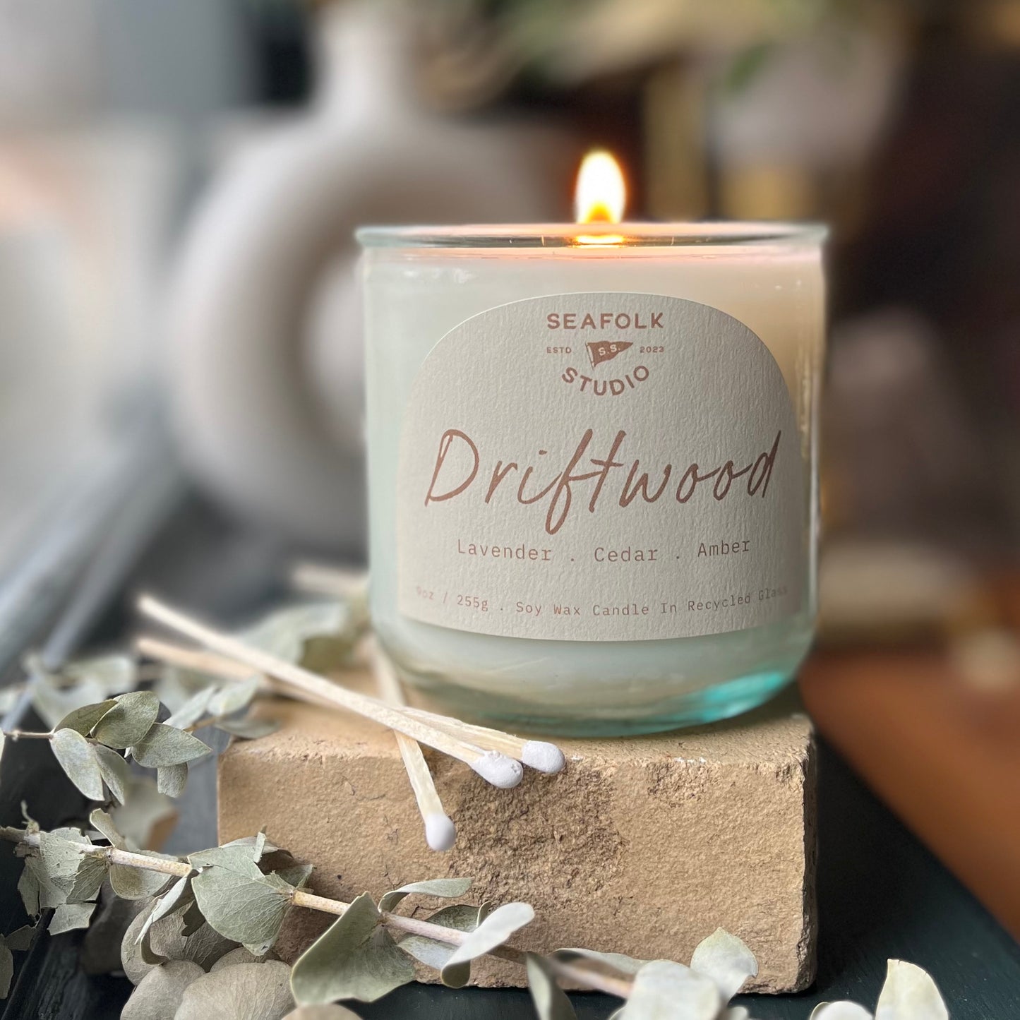 "Driftwood" Candle | 10 oz in Recycled Glass