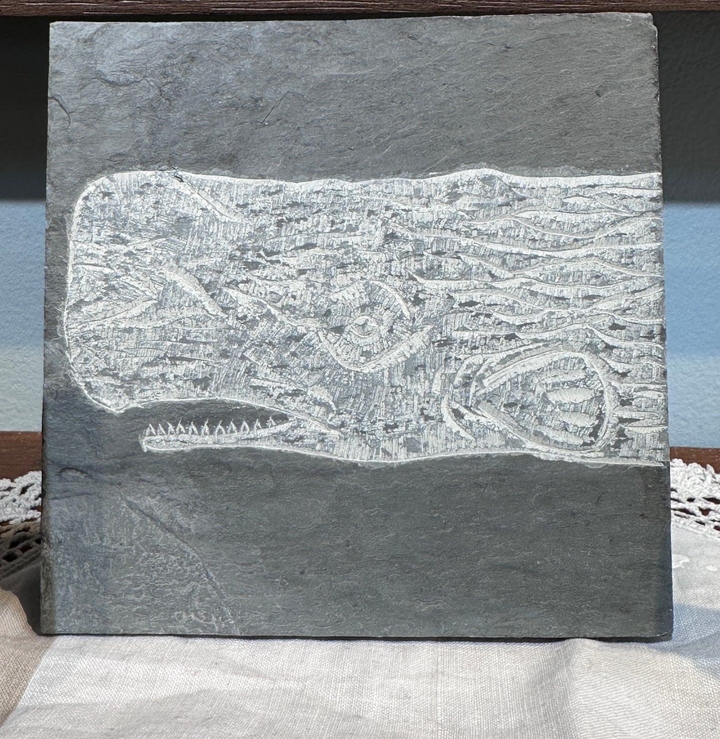 Whale (square) l Carved on Slate | Sm Rectangle | Updike