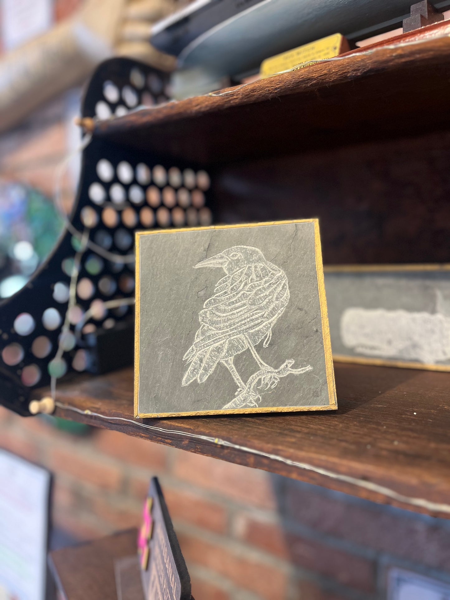 Raven Carved on Square Slate | Updike