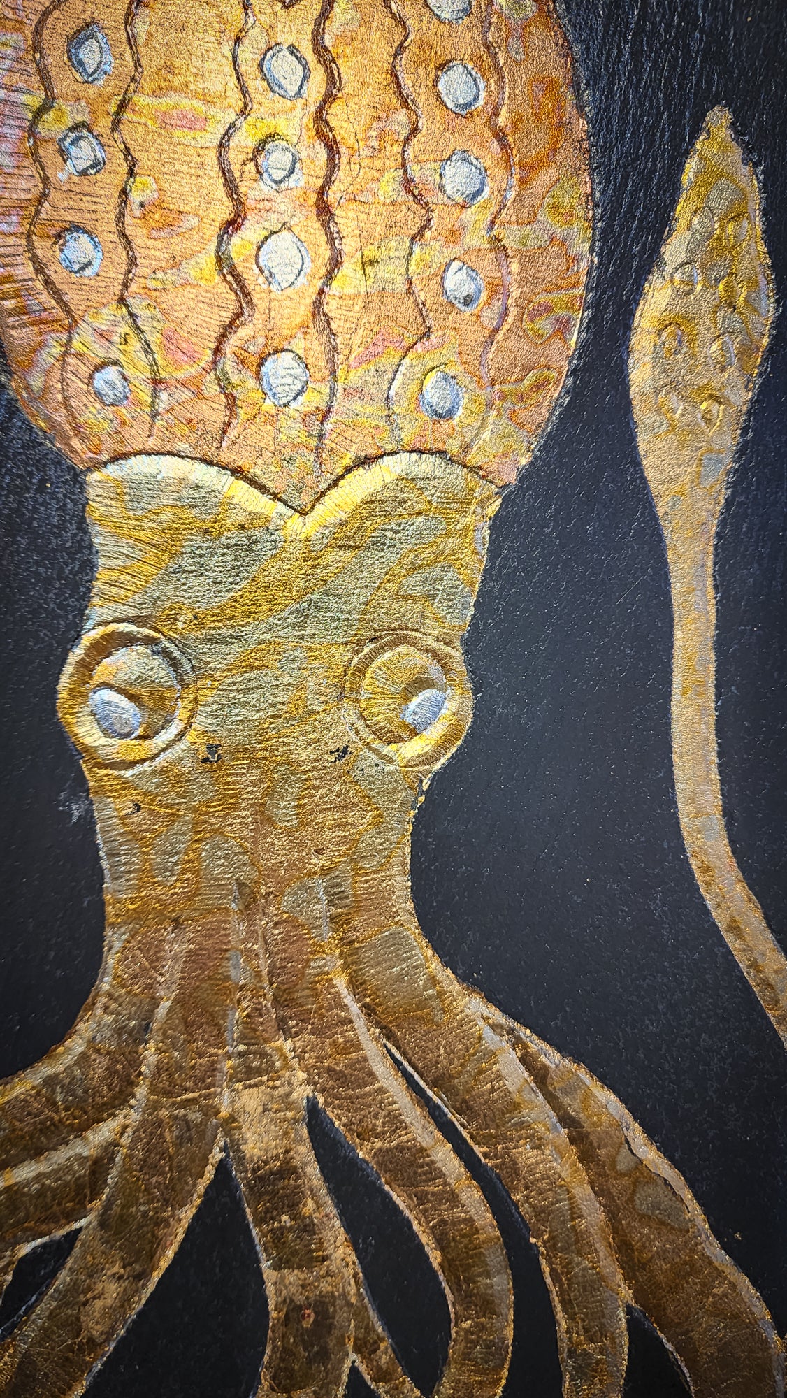 Large Squid on Reclaimed Slate w/Metallic Leaf | Updike