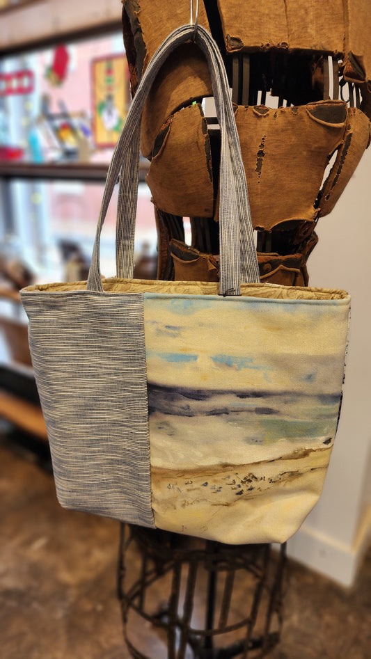 Painted Canvas & Reclaimed Fabrics Bag | Plum Island | by  DUO