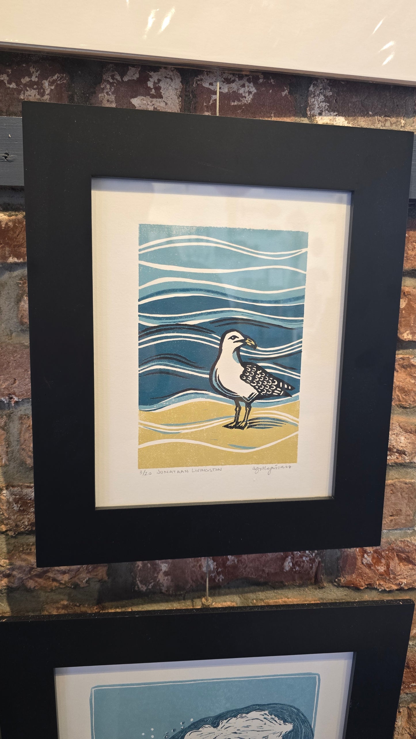 Andrea Maginnis | "Jonathan Livingston" | Linocut Print Framed