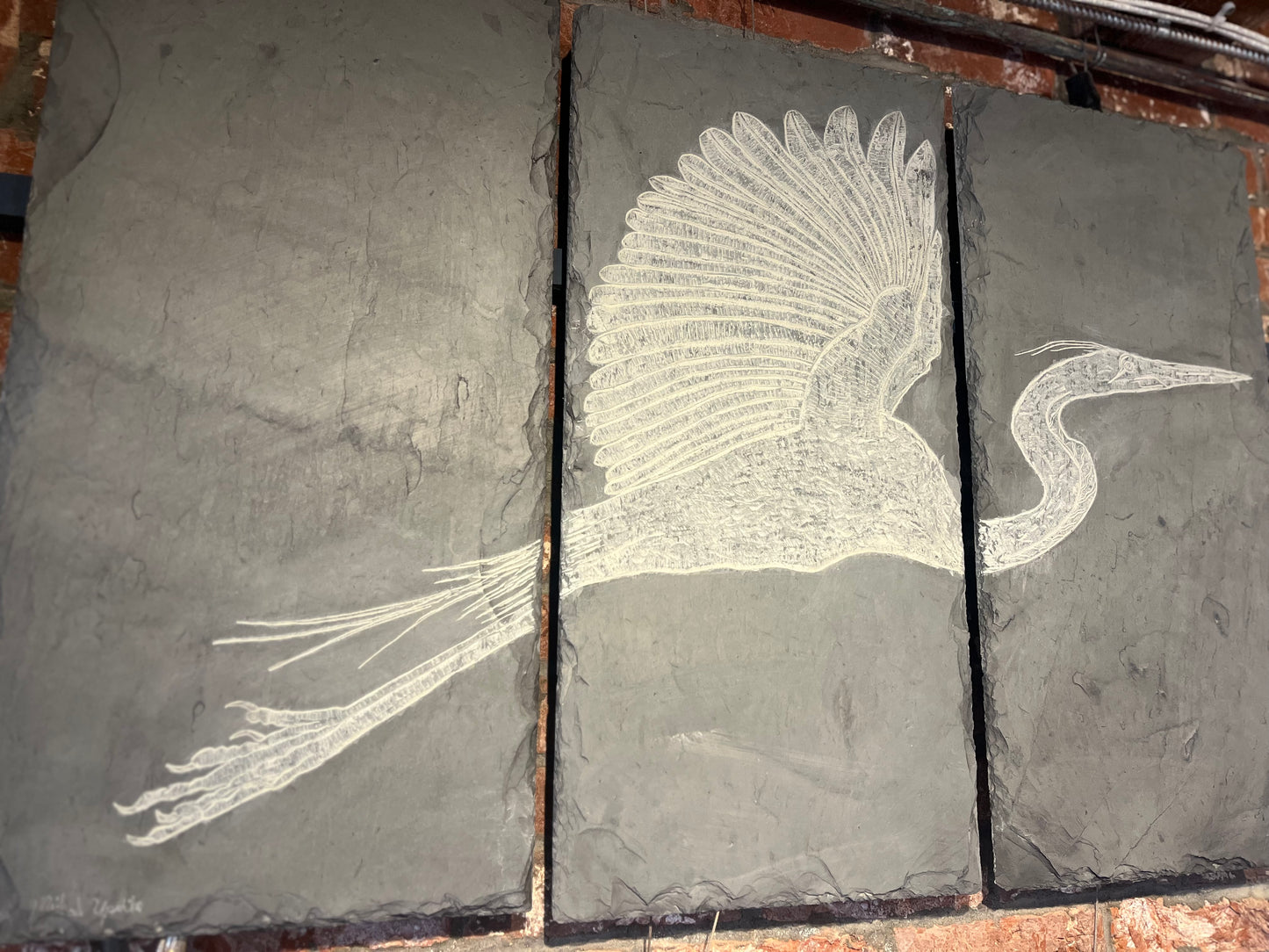 Carved Slate Triptych | Heron in Flight | Updike
