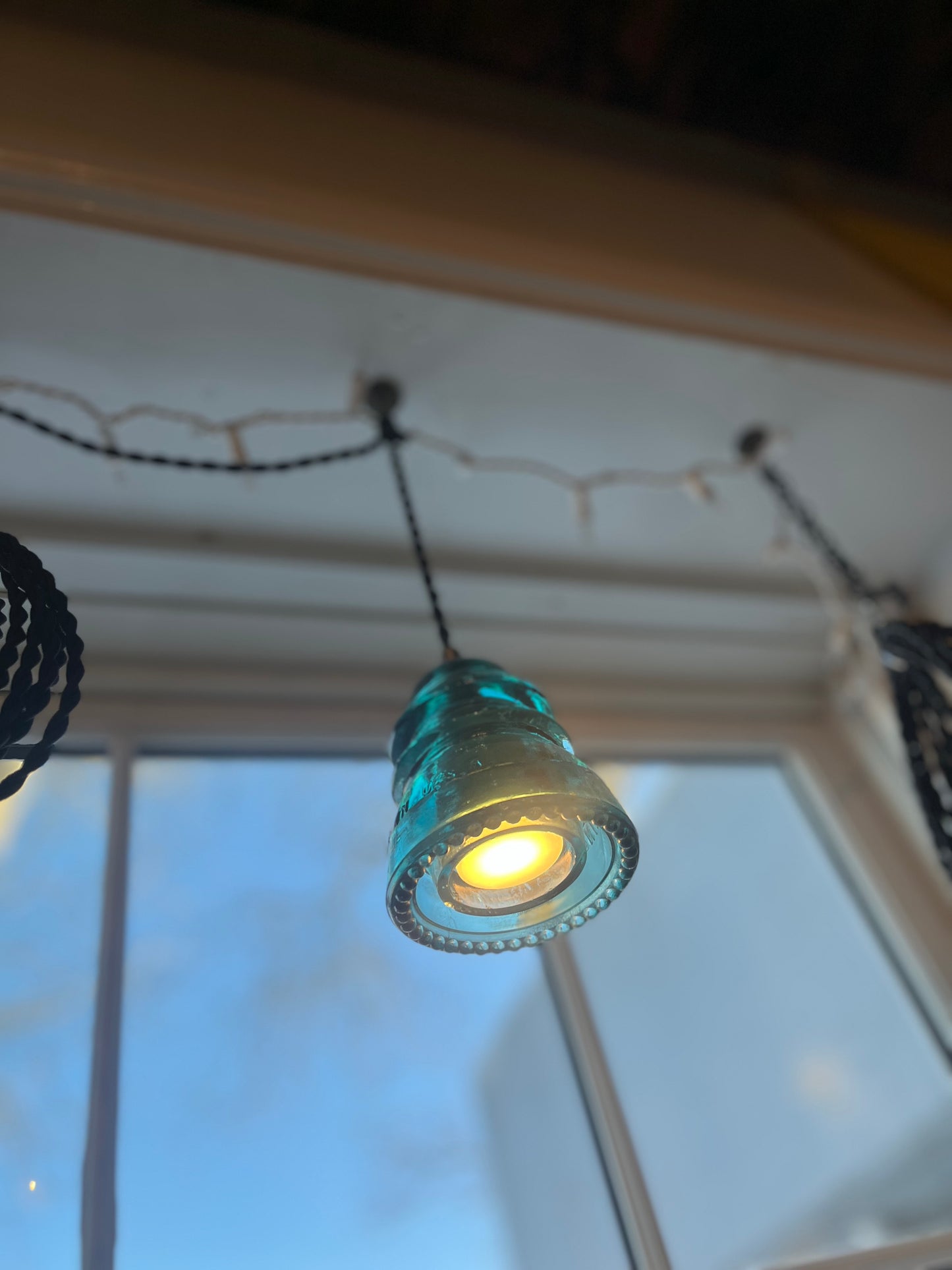 Insulator Glass Pendant Light with Black Ceiling Canopy