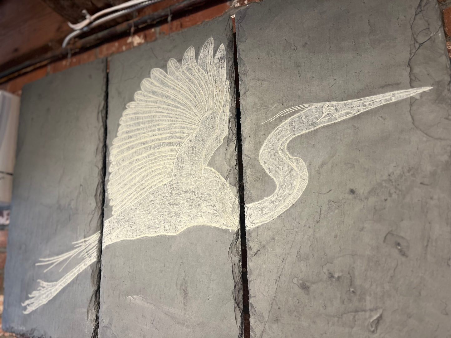 Carved Slate Triptych | Heron in Flight | Updike