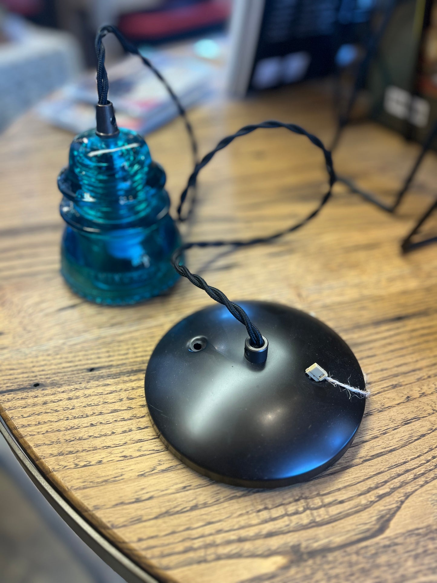 Insulator Glass Pendant Light with Black Ceiling Canopy