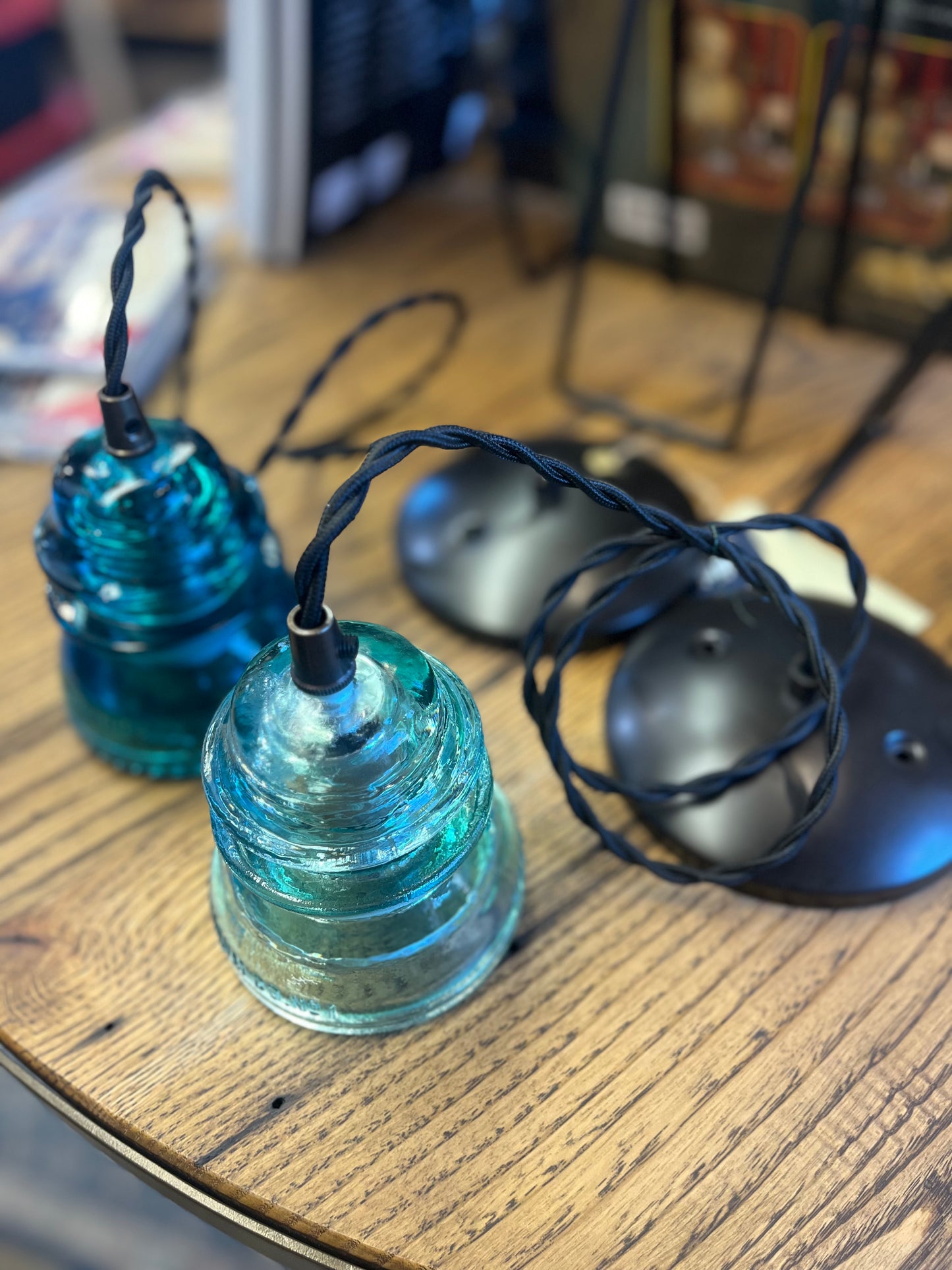 Insulator Glass Pendant Light with Black Ceiling Canopy