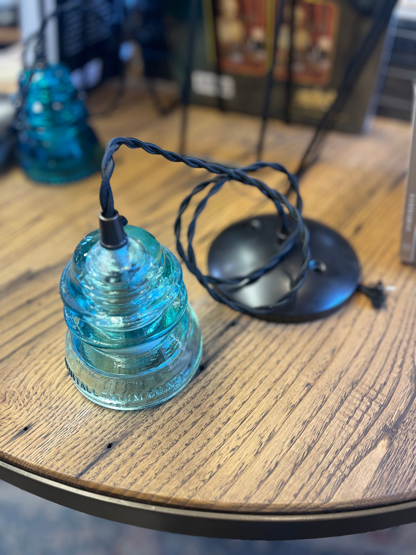 Insulator Glass Pendant Light with Black Ceiling Canopy