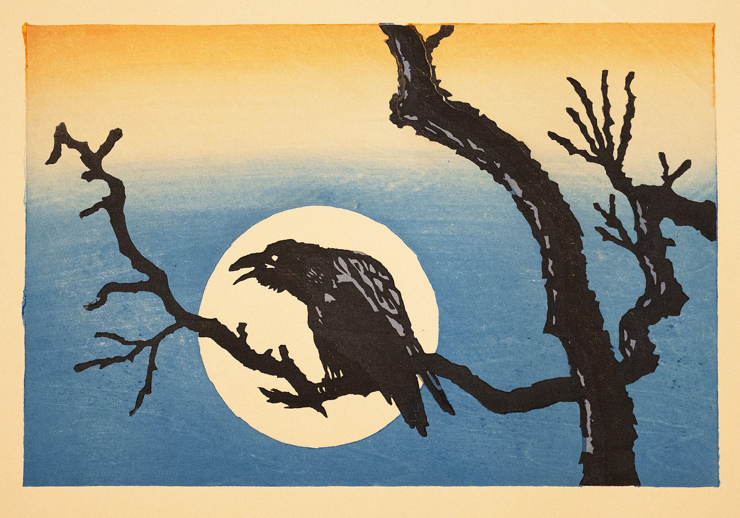 Raven in Moonlight | Woodcut Print by Dan Fionte