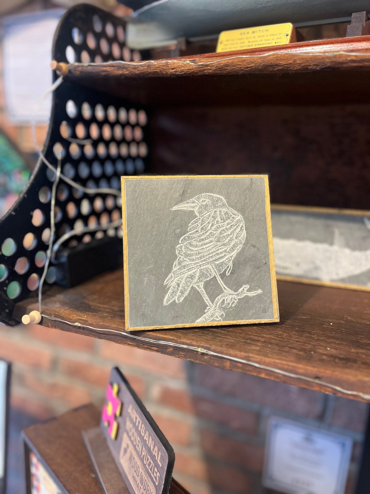 Raven Carved on Square Slate | Updike