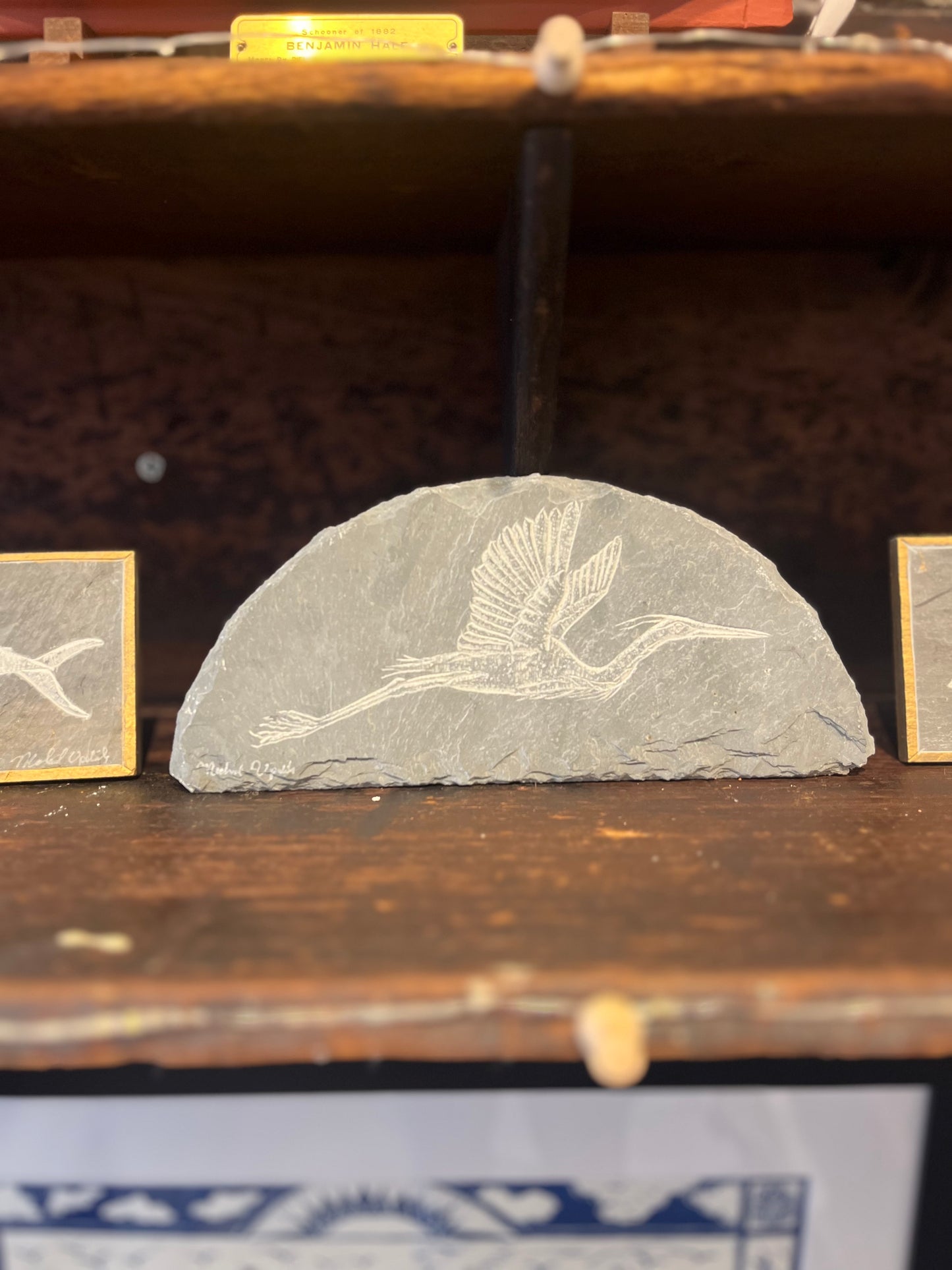 Heron Carved on Arched Slate | Sm Rectangle | Updike