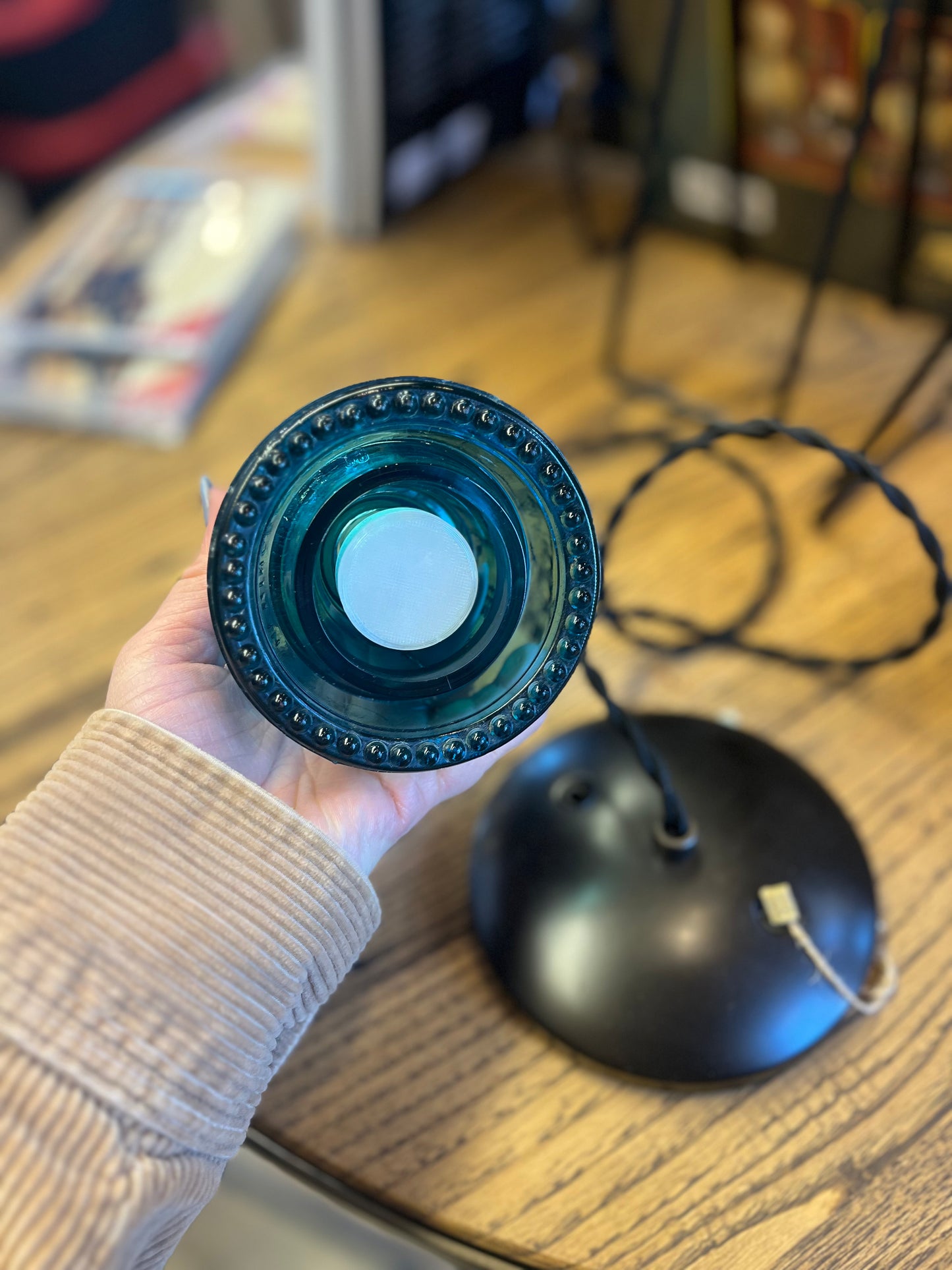 Insulator Glass Pendant Light with Black Ceiling Canopy