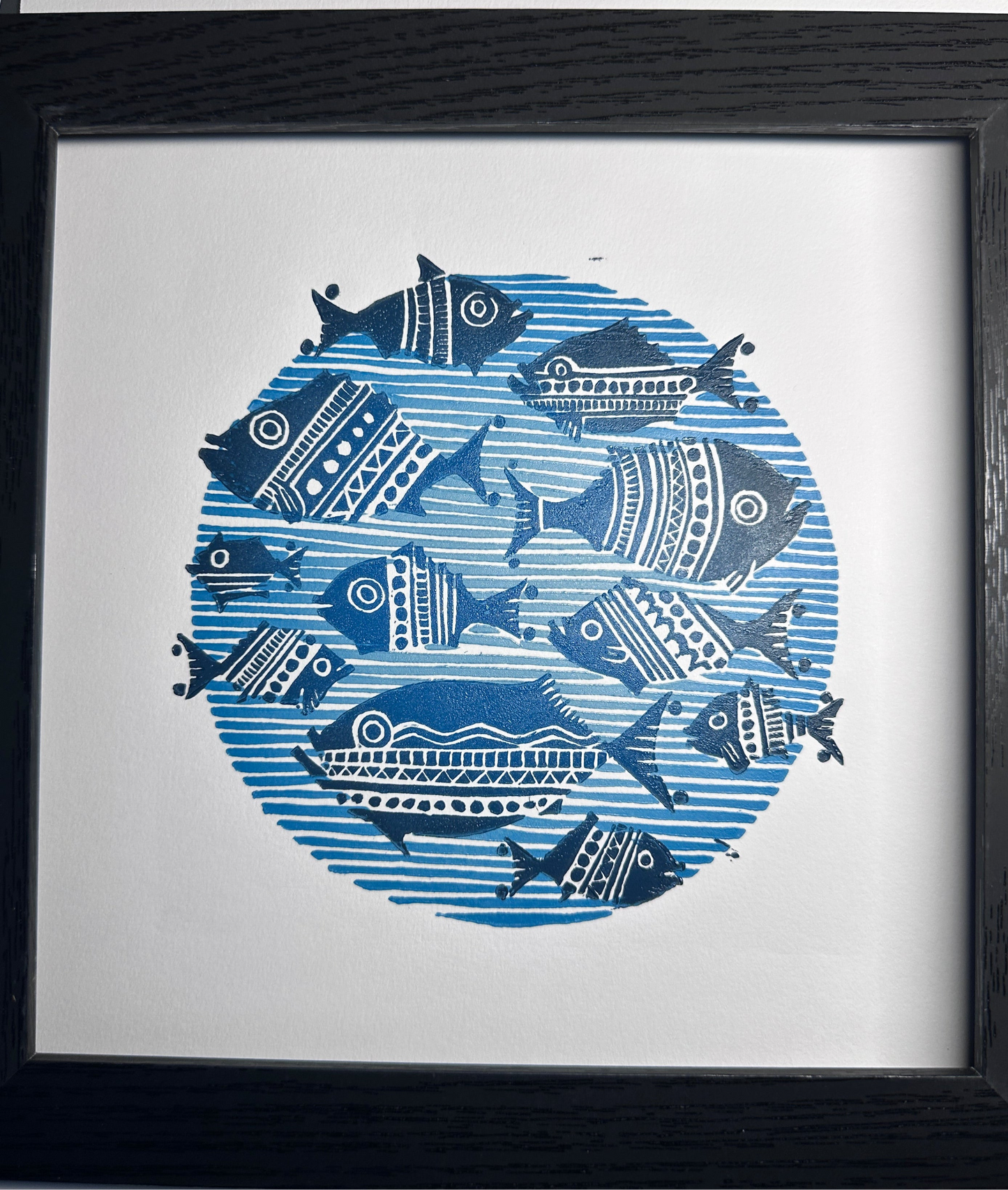 Andrea Maginnis | Plenty of Fish | Linocut Print Framed