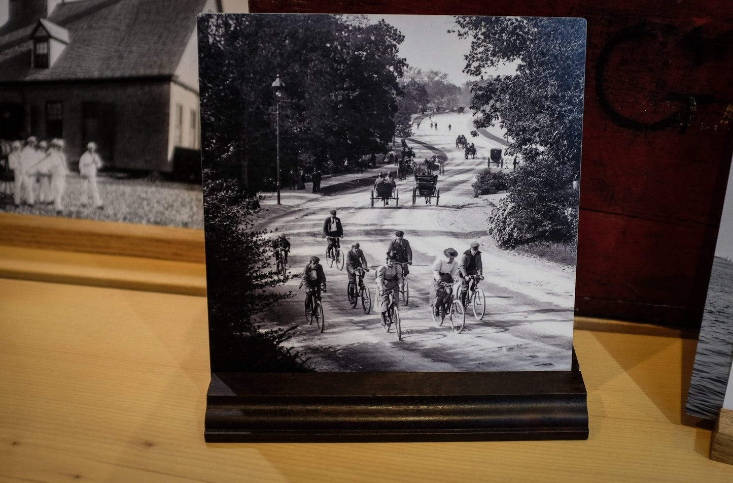 Bicycle Excursion - Franklin Park | 1890-1900 Metal Print on Historic Wood Stand