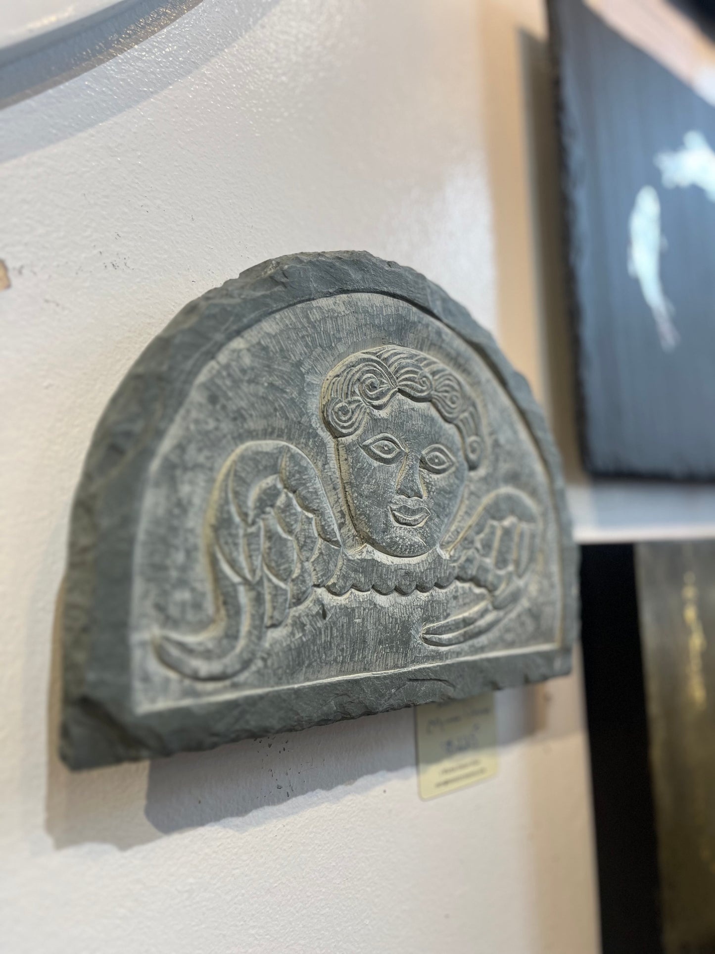 Carved Colonial Winged Effigy | Med Arched Slate | Updike