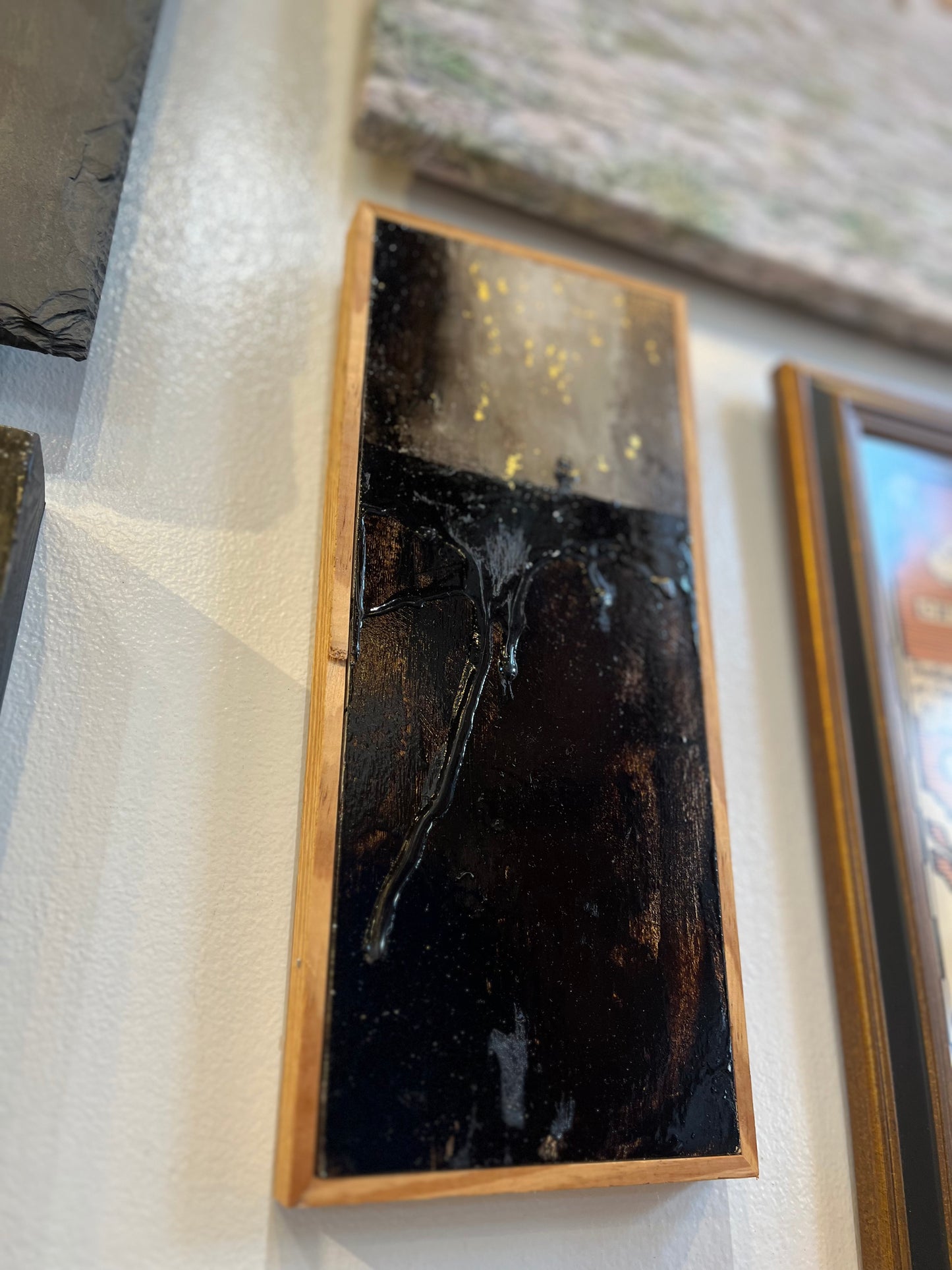 "Horizon Sails #10" | Tar, gold leaf on wood panel | Chris Volpe