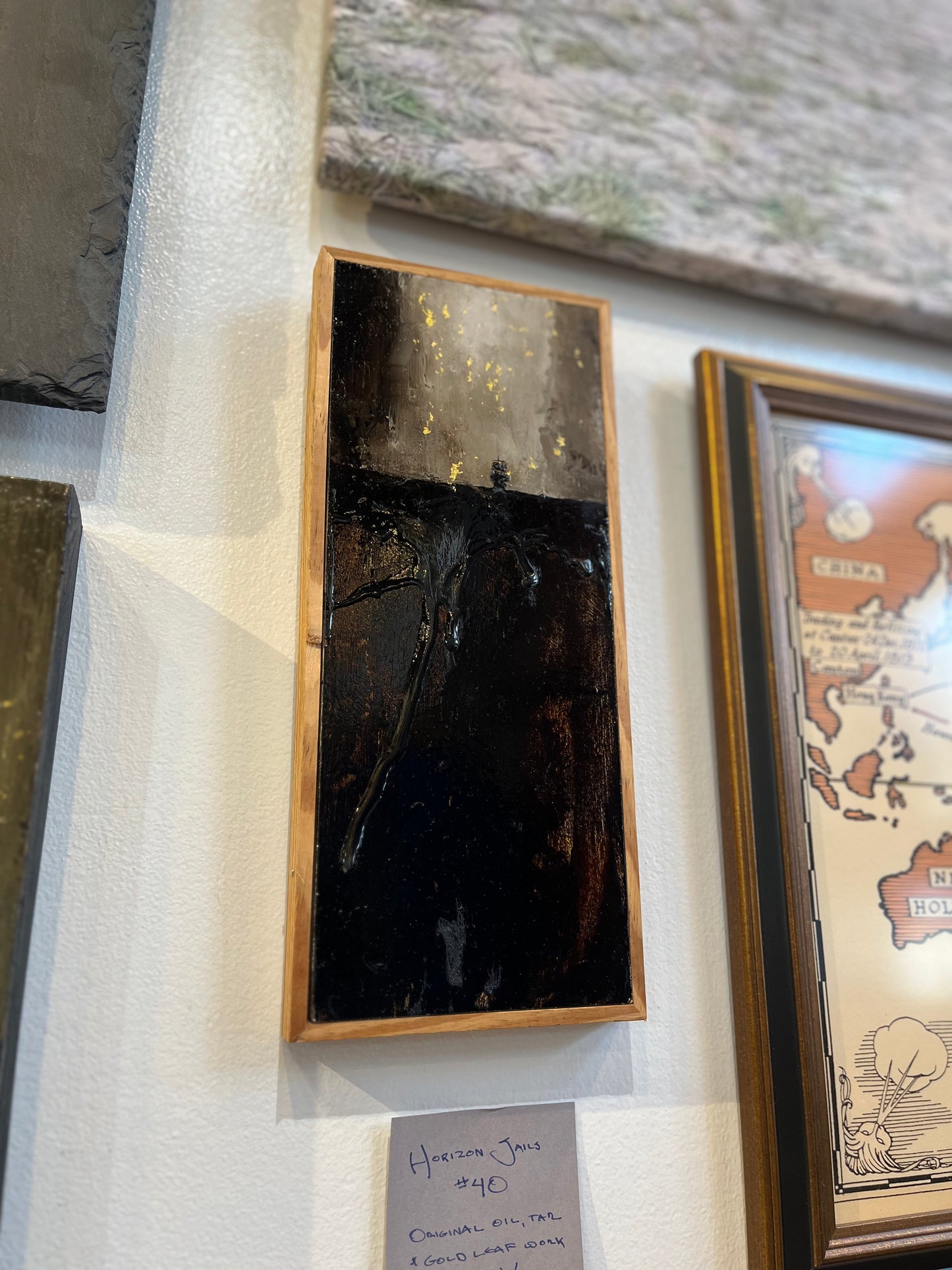 "Horizon Sails #10" | Tar, gold leaf on wood panel | Chris Volpe
