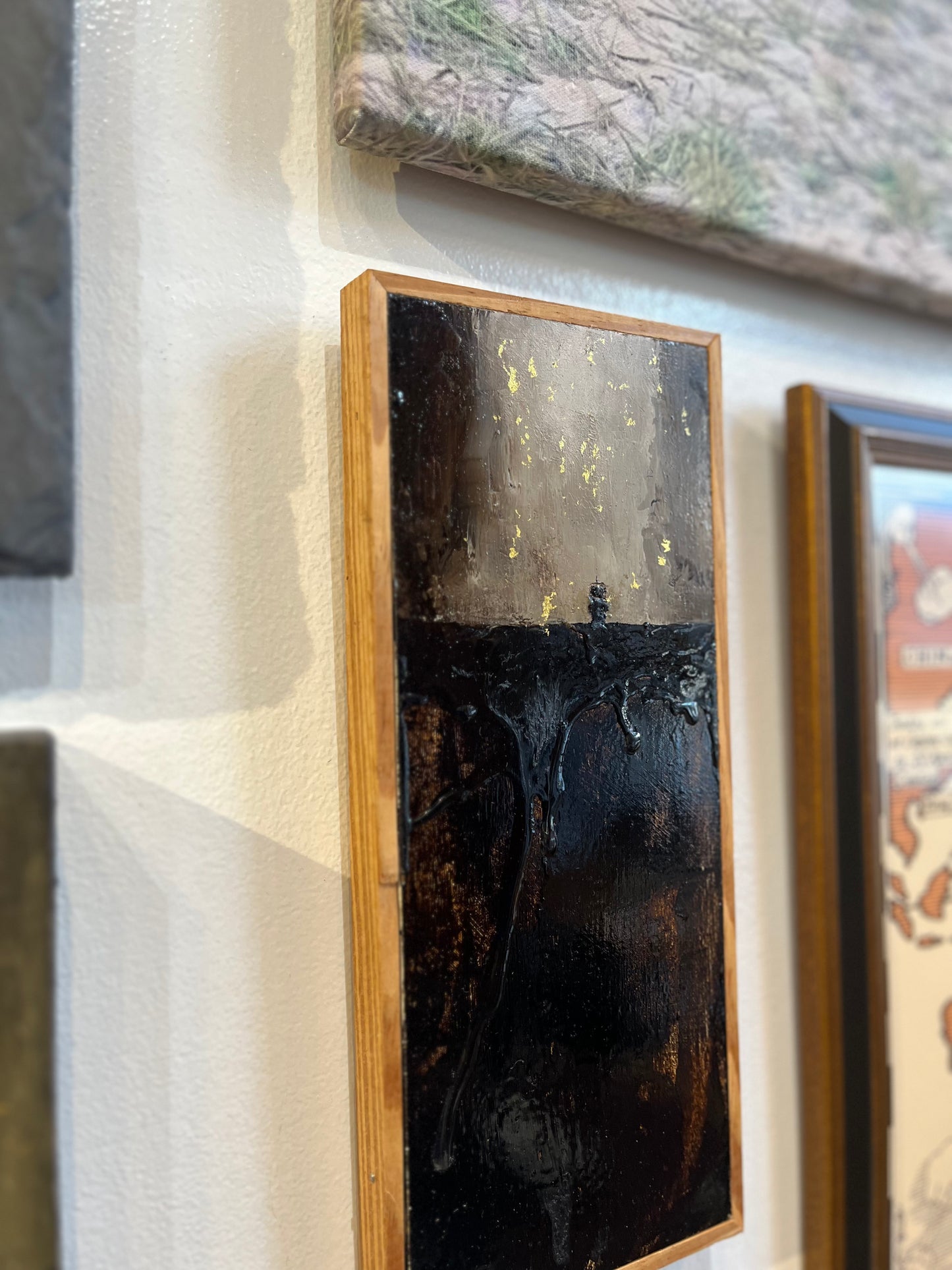 "Horizon Sails #10" | Tar, gold leaf on wood panel | Chris Volpe