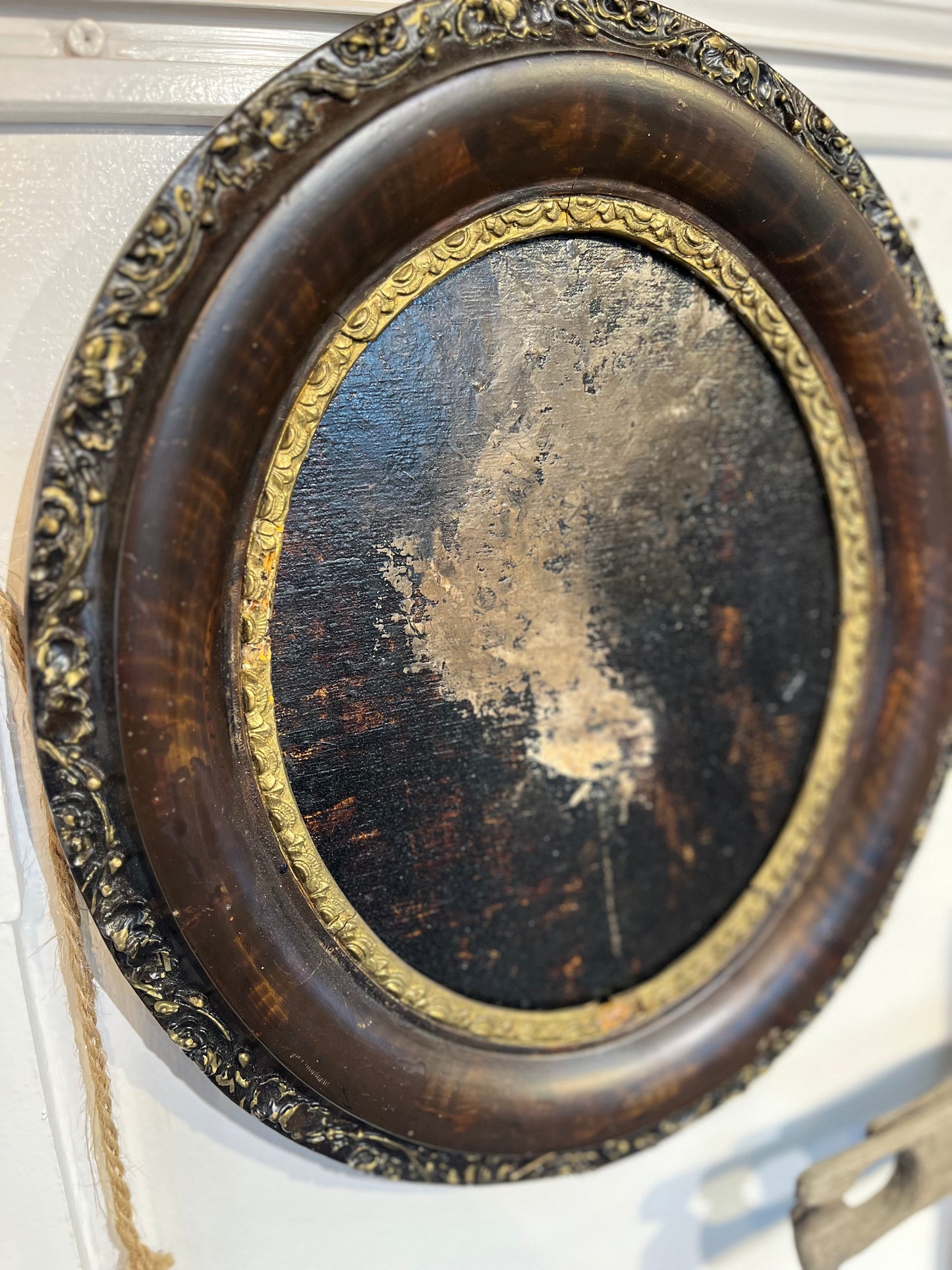 "The Rose, O My Destroyer" | Tar, oil, on wood, Antique Frame | Chris Volpe