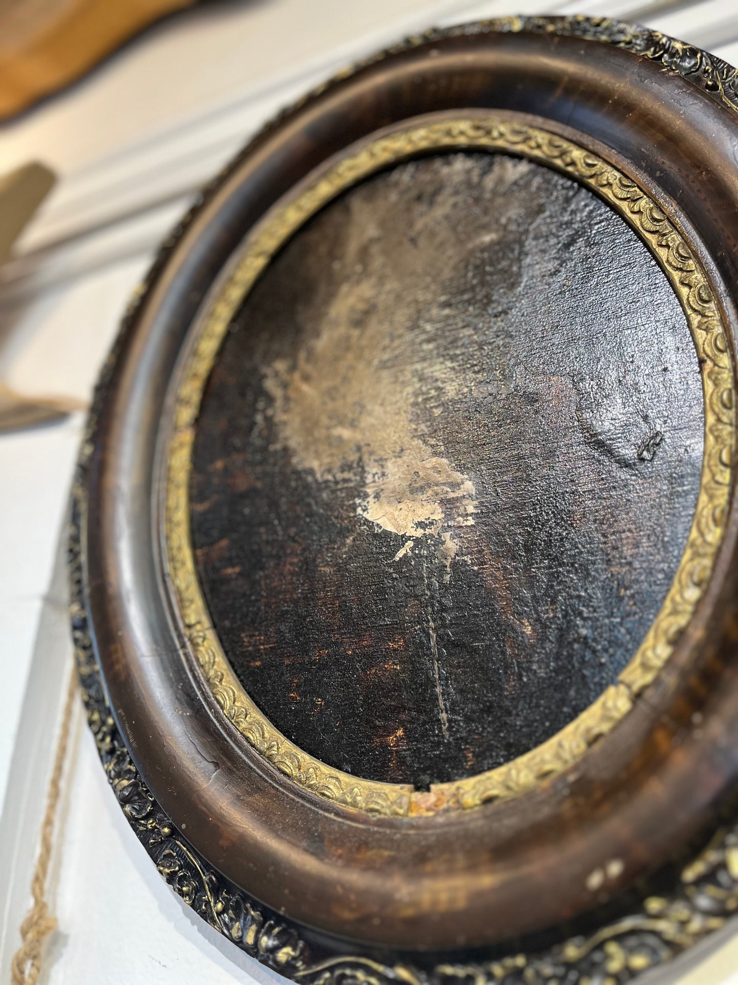 "The Rose, O My Destroyer" | Tar, oil, on wood, Antique Frame | Chris Volpe