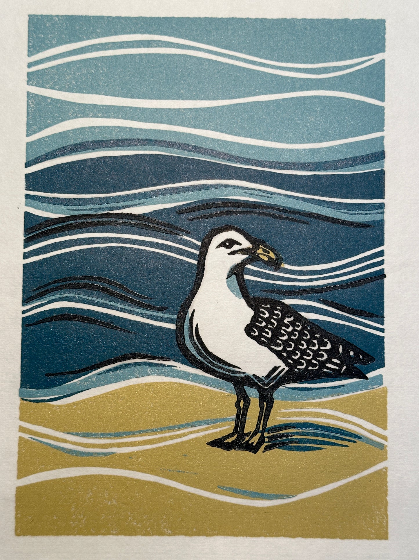 Andrea Maginnis | "Jonathan Livingston" | Linocut Print Framed