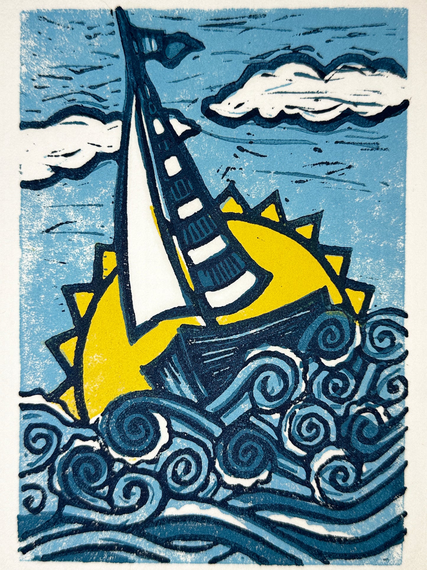 Linocut Print UNFRAMED | "Sail On" | Andrea Maginnis