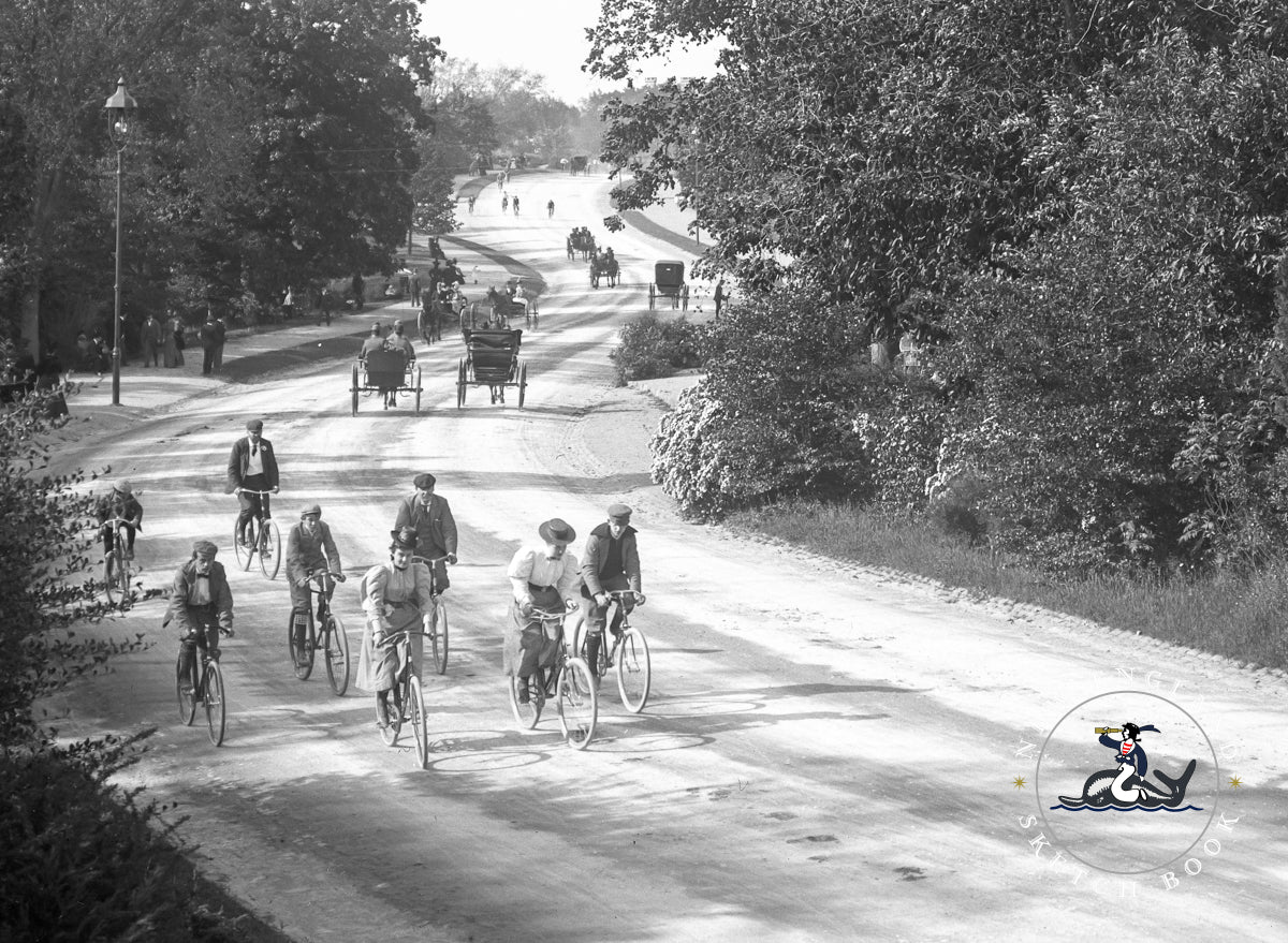 Bicycle Excursion - Franklin Park | 1890-1900 Metal Print on Historic Wood Stand