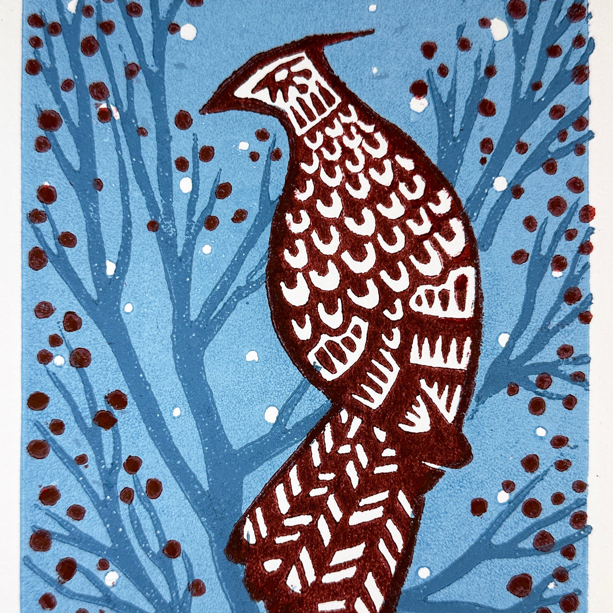 Andrea Maginnis | "Winter Bird" | Linocut Print Framed