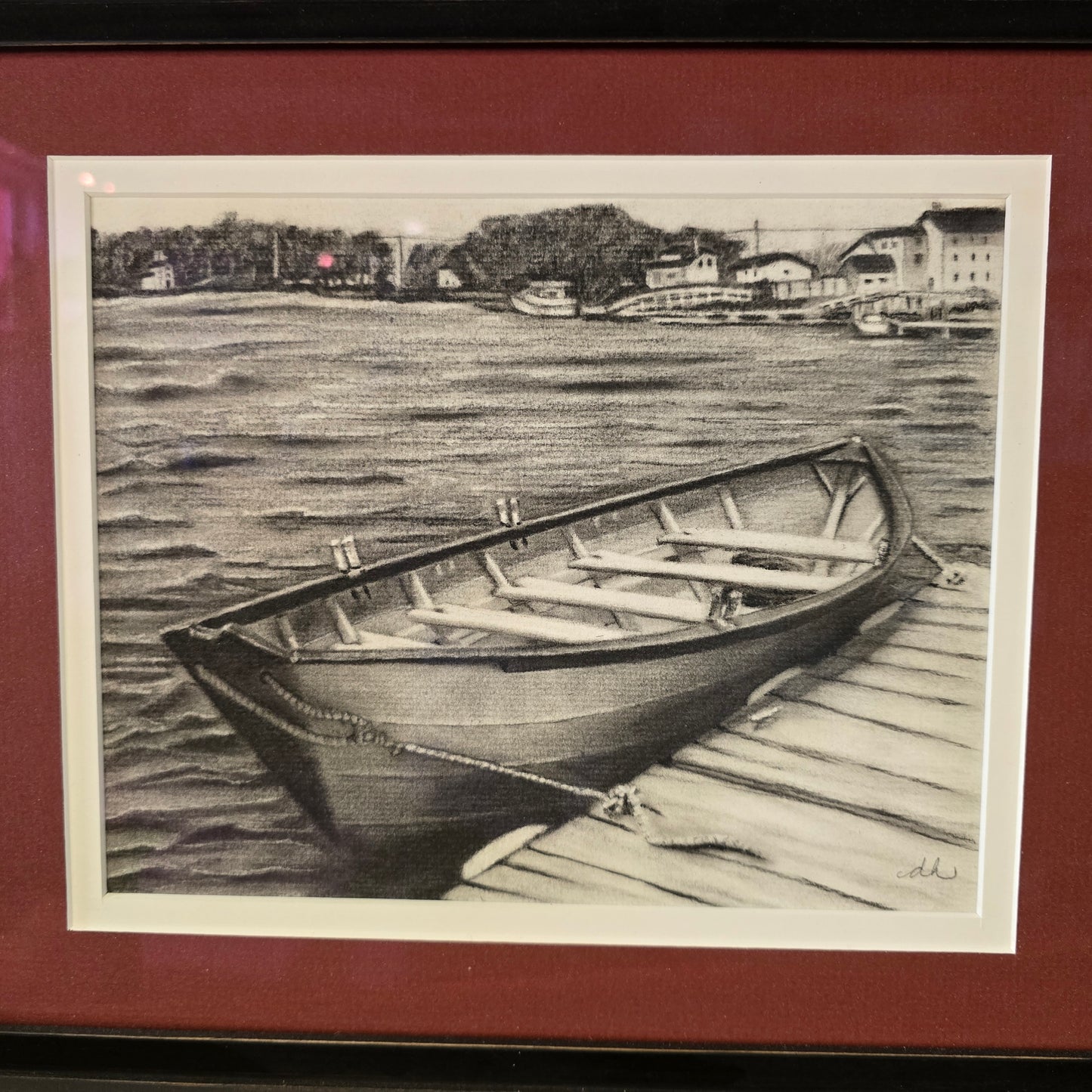 Lowell's Dory | Original Framed Charcoal | Deb Hewey