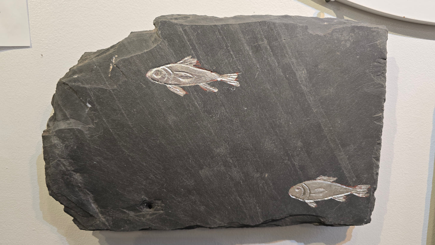 Carved Alewives on Reclaimed Slate | Silver leaf | Updike