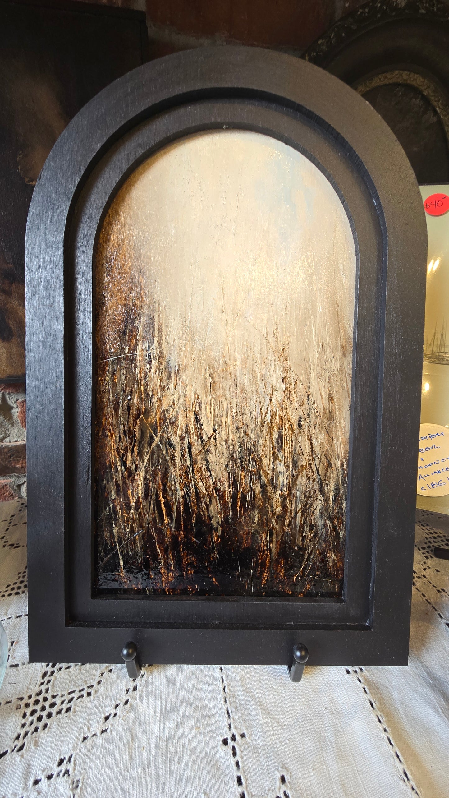 “The Beautiful Uncut Hair of Graves" | Original Coal Tar & Oil Paint in Arched Frame | Chris Volpe