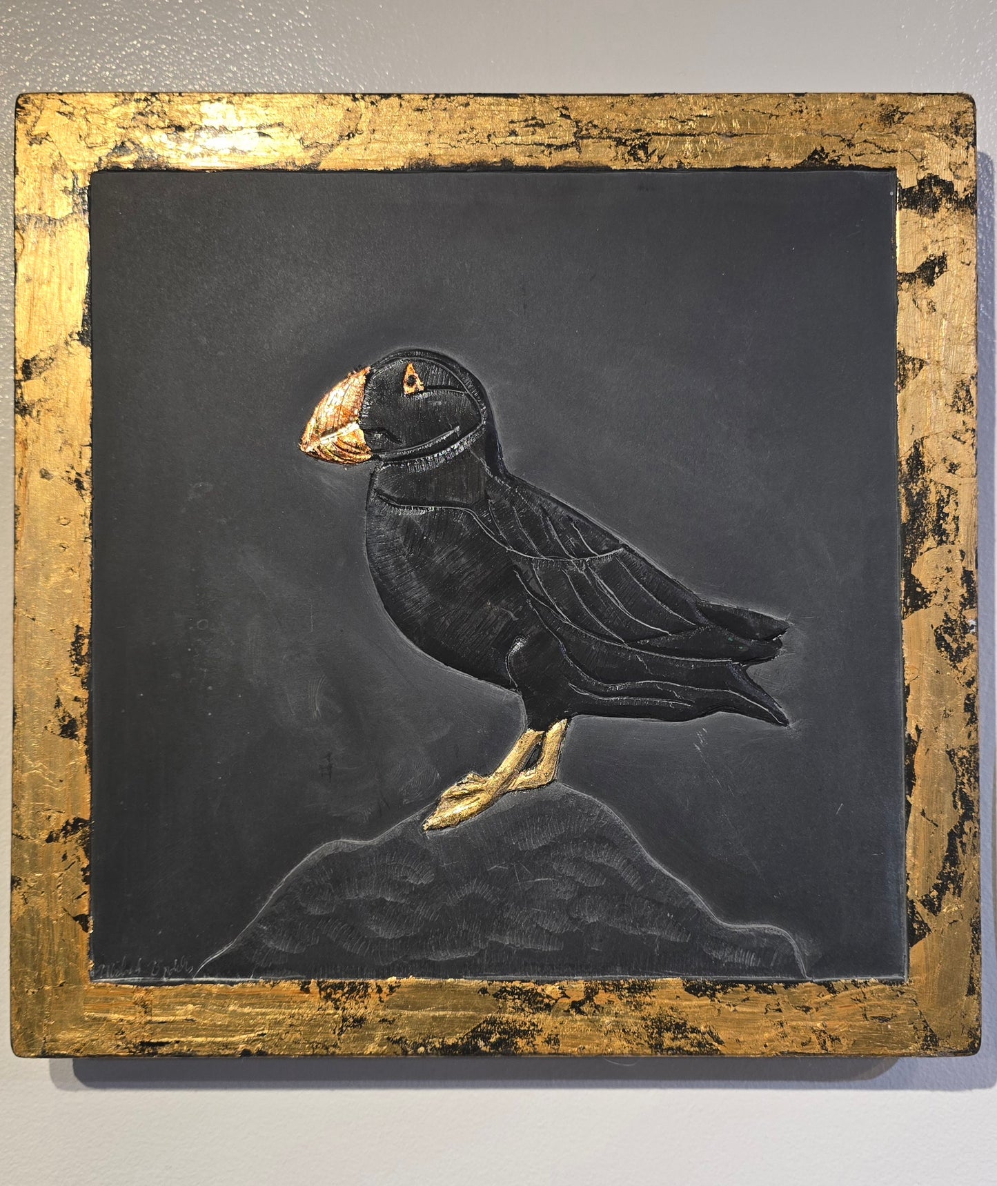 Carved Puffin on Reclaimed Slate | Bas Relief | Updike