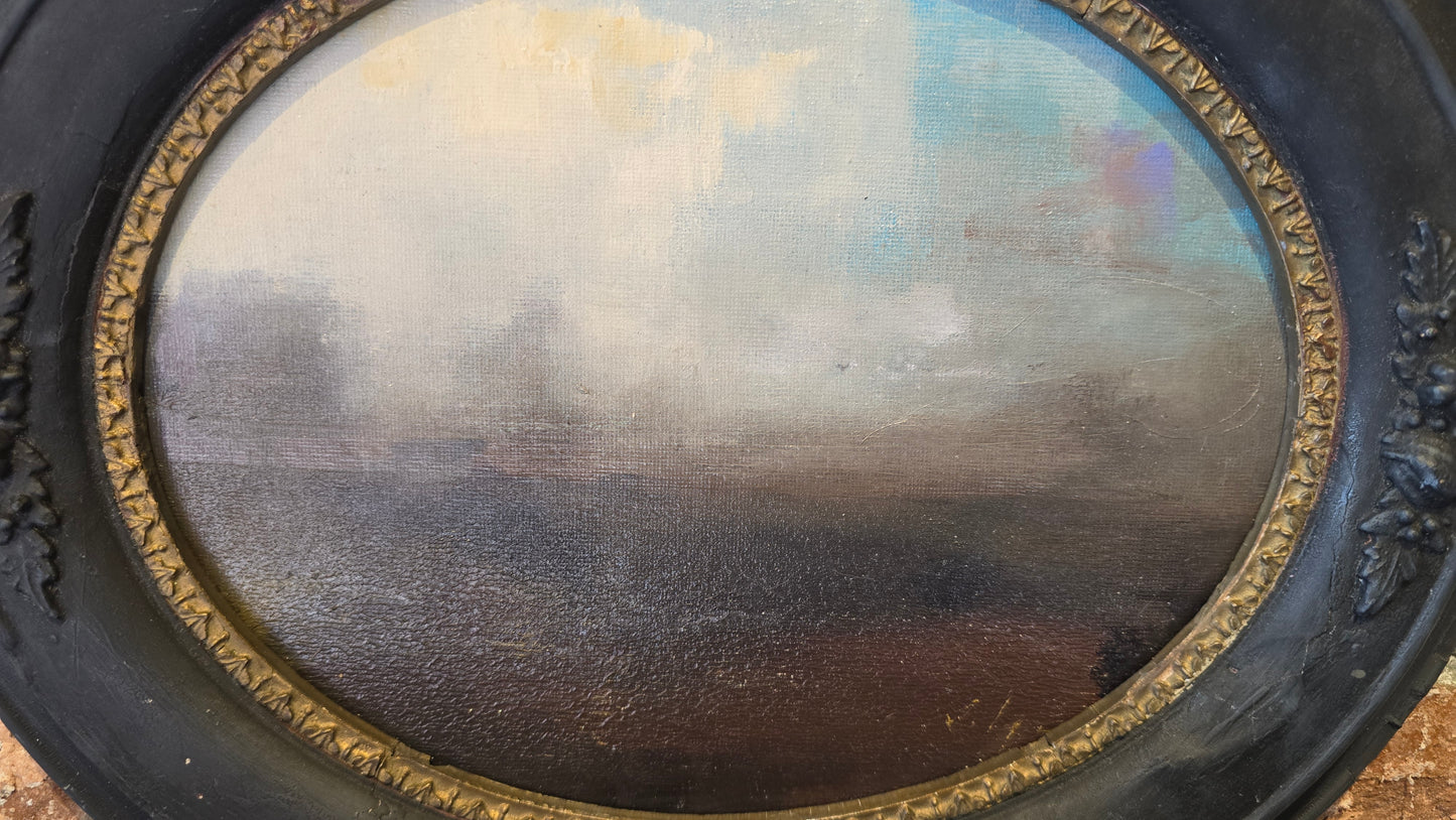 “Homeward No.3” | Tar and oil w/Victorian oval frame | Chris Volpe