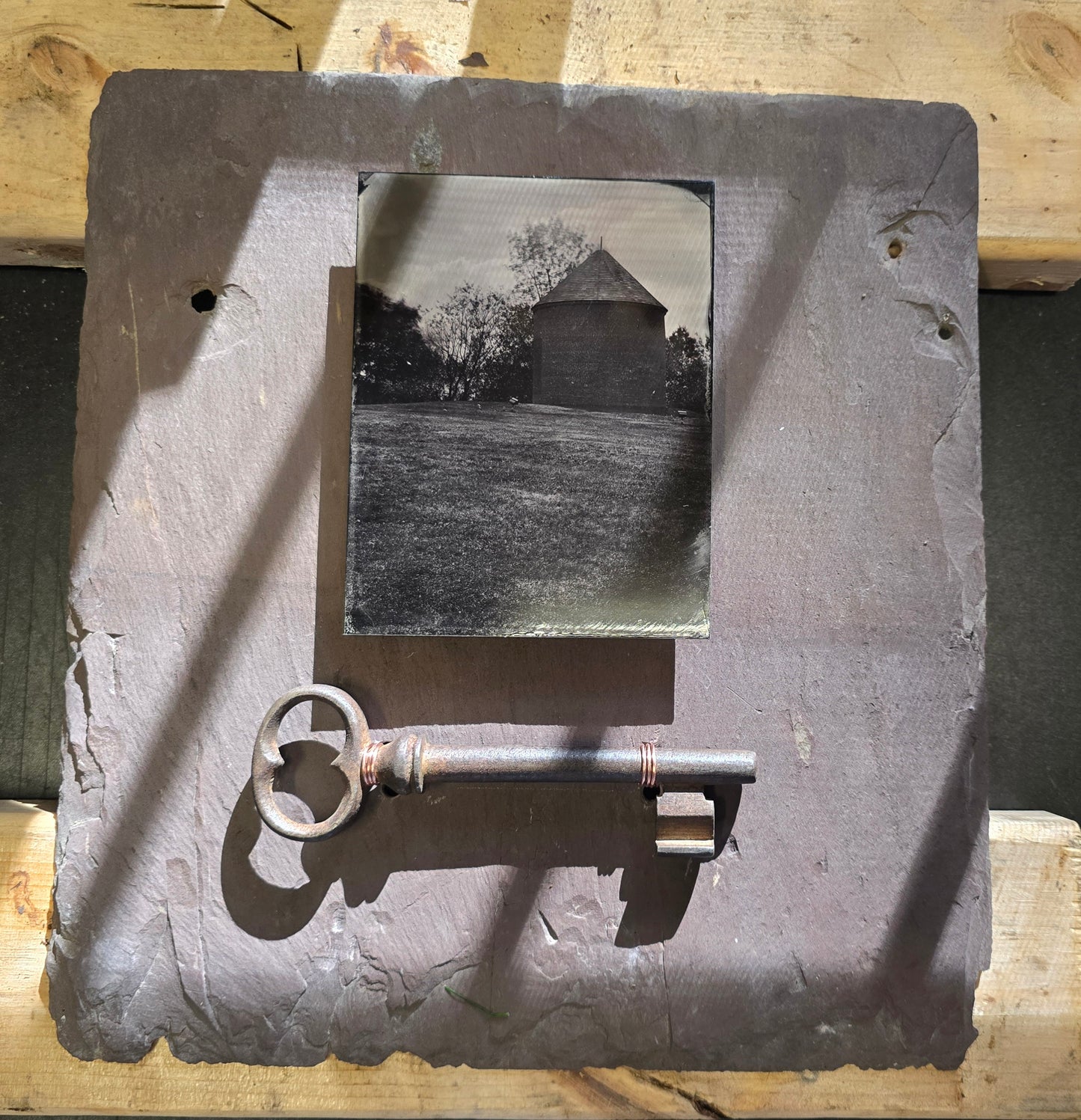 “The Powder House"| Original NESB Tintype on 19th Century Roof Slate