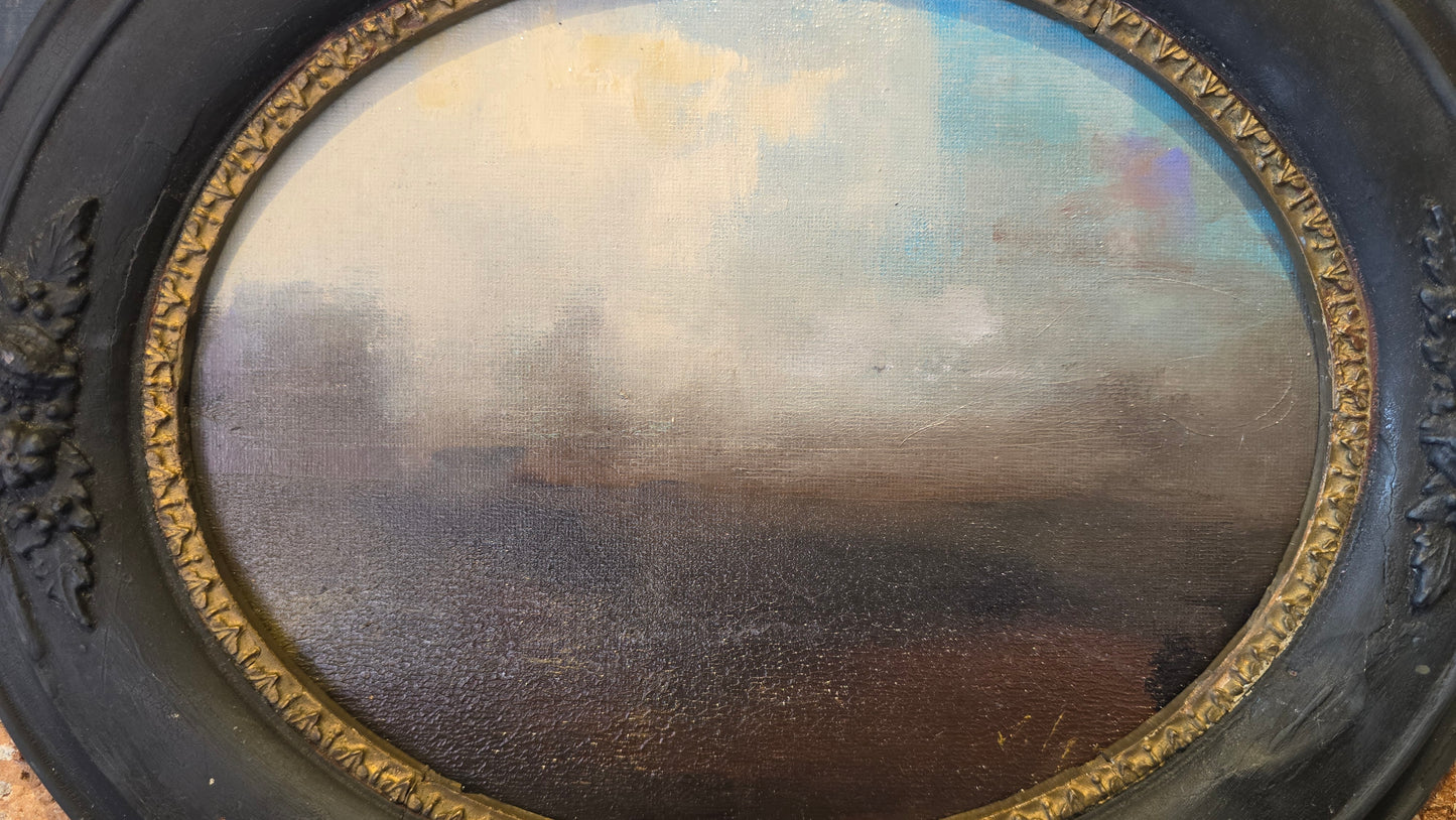 “Homeward No.3” | Tar and oil w/Victorian oval frame | Chris Volpe
