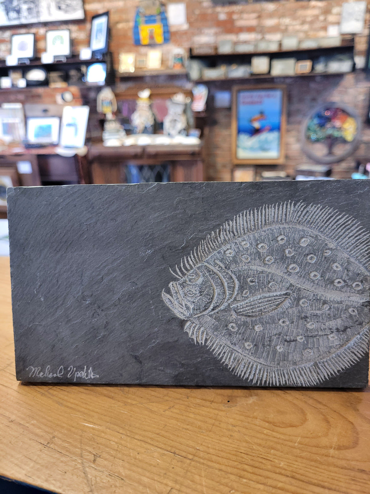 Flounder | Carved on Slate | Sm Rectangle | Updike