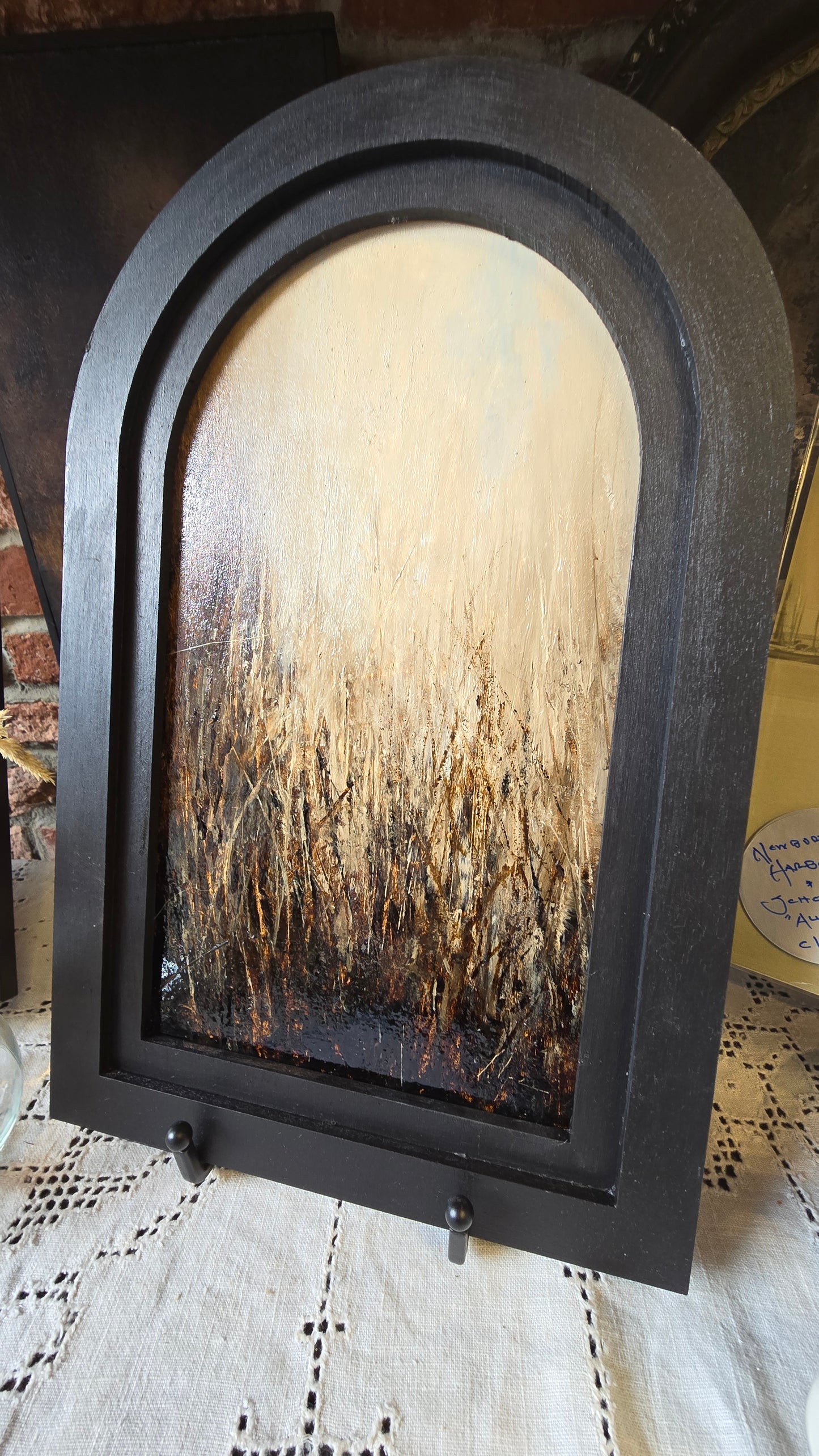 “The Beautiful Uncut Hair of Graves" | Original Coal Tar & Oil Paint in Arched Frame | Chris Volpe