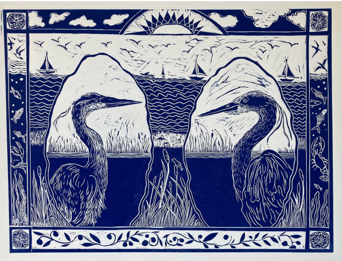 Chris Robinson | Herons | Framed Linocut