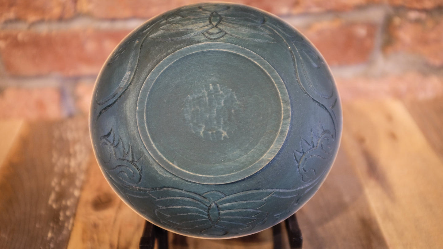 Birch Ale Bowl with hand carved "heart flower" motif
