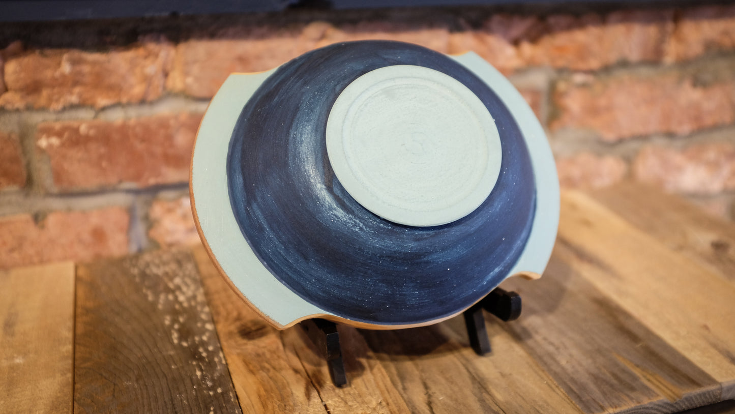 Birch Porringer, with deep sapphire over beechglass blue milk paint