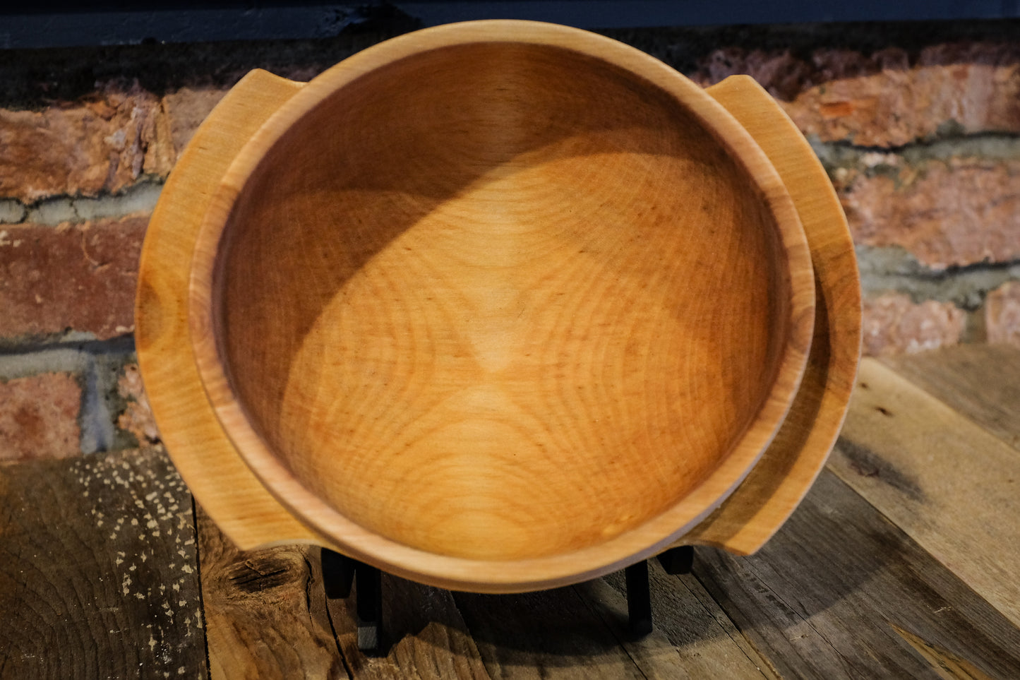 Birch Porringer, with deep sapphire over beechglass blue milk paint
