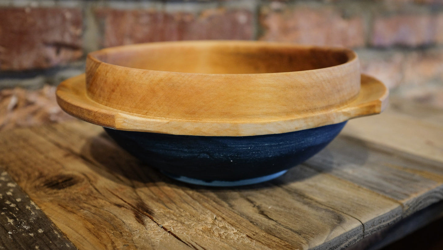 Birch Porringer, with deep sapphire over beechglass blue milk paint