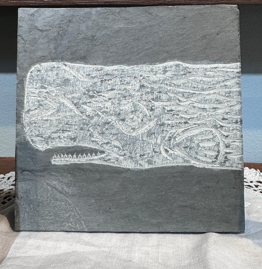 Whale (square) l Carved on Slate | Sm Rectangle | Updike