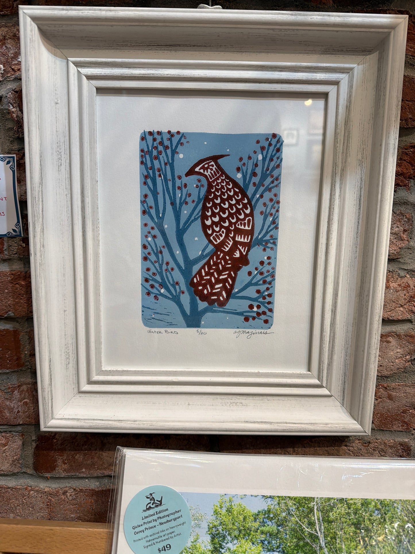 Andrea Maginnis | "Winter Bird" | Linocut Print Framed