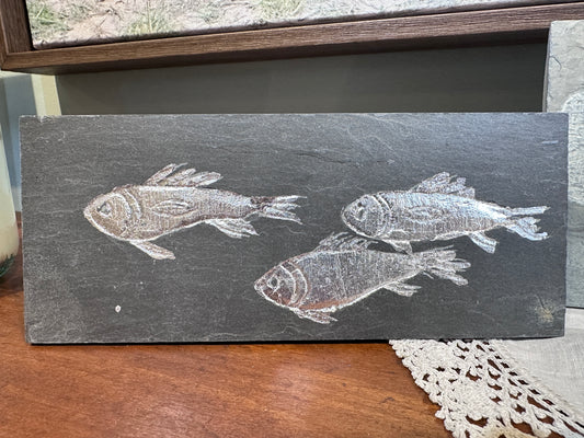 Silver Fish  l Carved on Slate | Sm Rectangle | Updike
