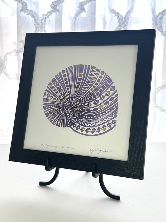 Andrea Maginnis | Patience & Protection (Moon Snail) | Linocut Print Framed