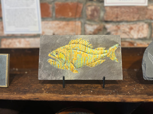 Carved Fish on Slate | Metallic Leaf | Updike