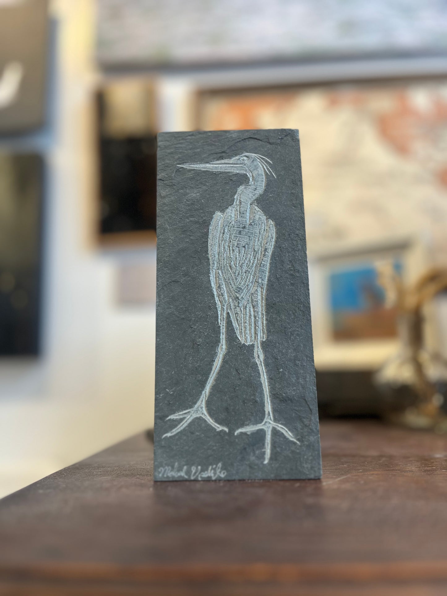 Heron Carved on Slate | Sm Rectangle | Updike