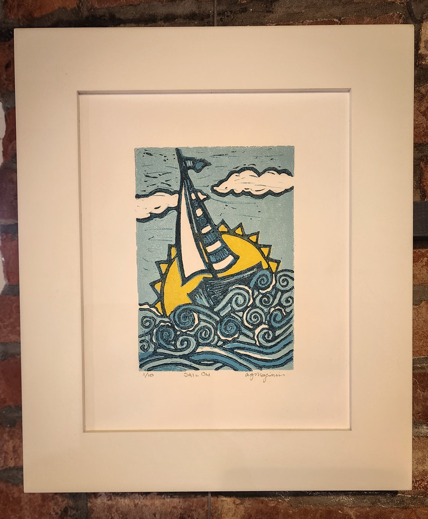 Framed Linocut Print | "Sail On" | Andrea Maginnis