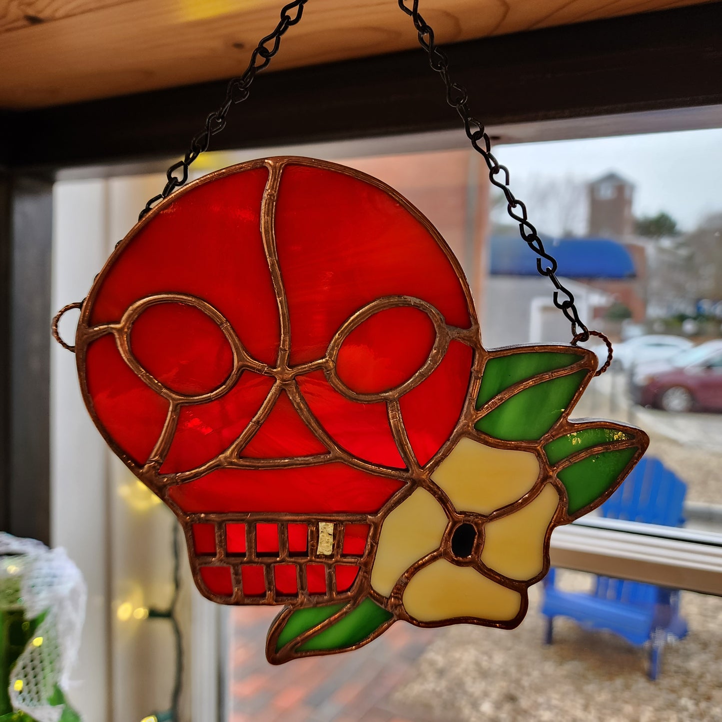 Skull w/Flower Design | Stained Glass | Afterlife Glass
